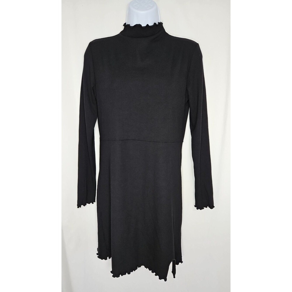 Antistar Women's Simple Black Long Sleeve Pullover Knit‎ Mini Dress Size Large